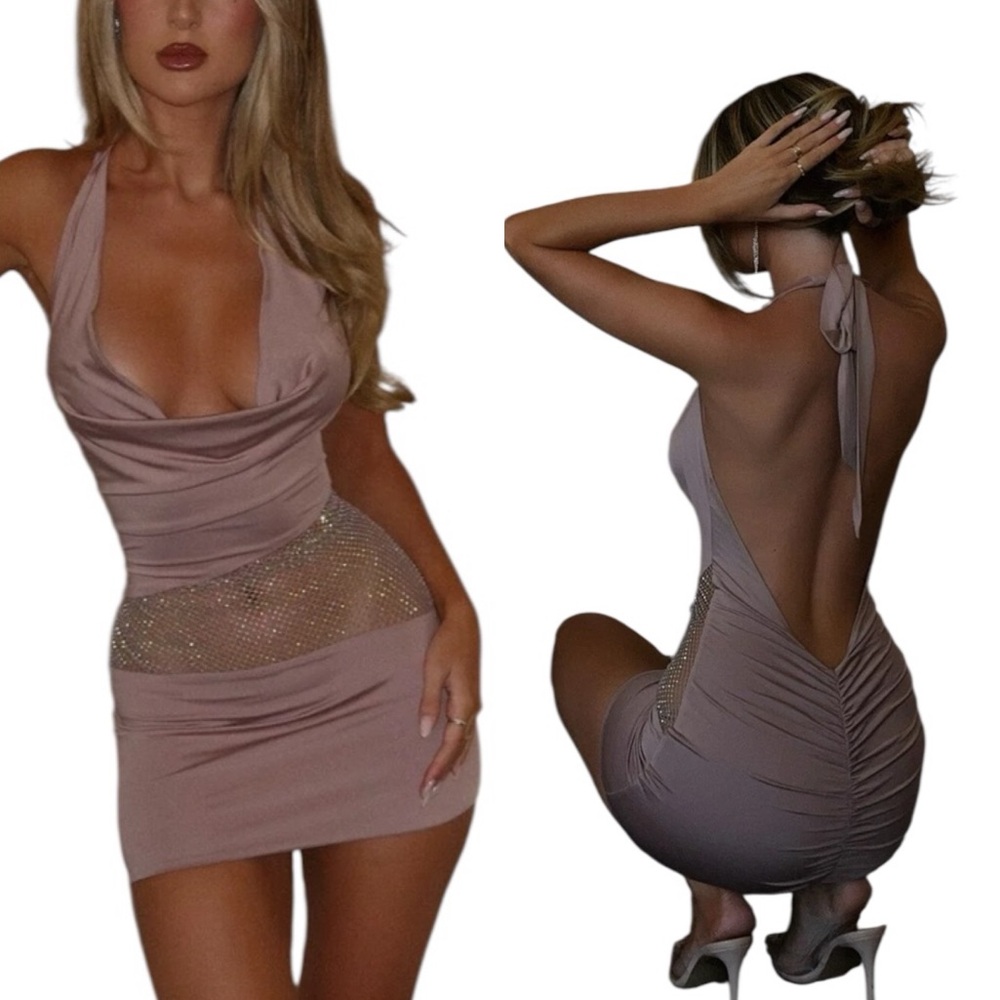 Elegant Backless Halter Dress - Mauve